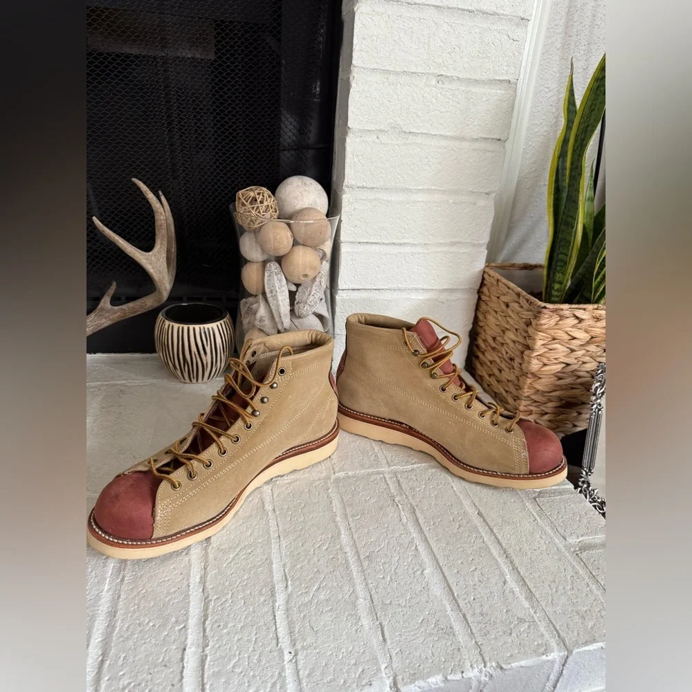 Chippewa Monkey Boots  Suede Leather Size 10 ЕЕЕ Tan Maroon - Picture 13 of 13